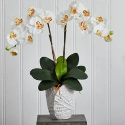 23" White Double Stem Orchid Arrangement In White Textured Vase -Michaels Shop D292625S 13