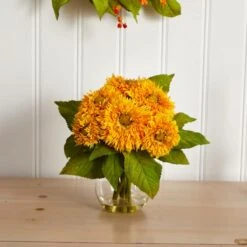 12" Golden Sunflower Arrangement In Glass Vase -Michaels Shop D292635S 13