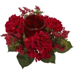 6" Red Hydrangea & Berry Candelabrum -Michaels Shop D292637S 3