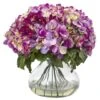14.5" Pink Hydrangea Arrangement In Glass Vase