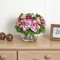 14.5" Pink Hydrangea Arrangement In Glass Vase -Michaels Shop D292639S 14