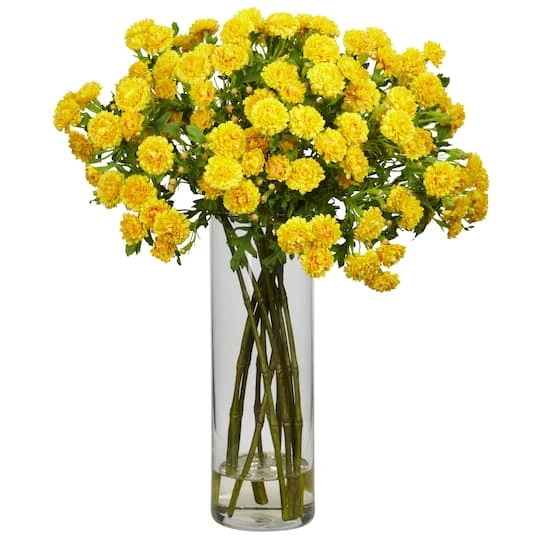 17" Golden Yellow Flower Arrangement In Glass Cylinder Vase 3 17" Golden Yellow Flower Arrangement In Glass Cylinder Vase