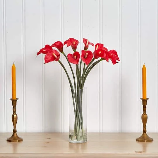 20" Mini Calla Lily Arrangement In Tall Vase, Red 7 20" Mini Calla Lily Arrangement In Tall Vase, Red - Image 5