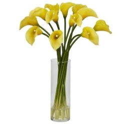 20" Mini Calla Lily Arrangement In Tall Vase, Yellow