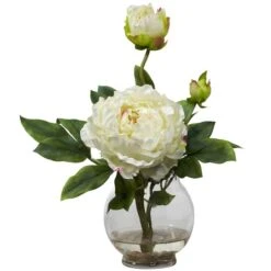 13.5" Peony Arrangement In Fluted Vase