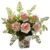 13" Light Pink Rose & Maiden Hair Arrangement In Floral Planter