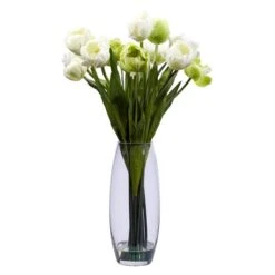 20" White Tulip Floral Arrangement In Clear Vase