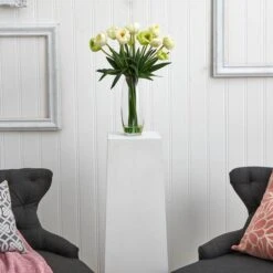 20" White Tulip Floral Arrangement In Clear Vase 9 20" White Tulip Floral Arrangement In Clear Vase -Michaels Shop D292753S 12