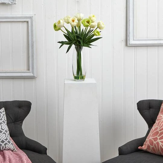 20" White Tulip Floral Arrangement In Clear Vase 5 20" White Tulip Floral Arrangement In Clear Vase - Image 3
