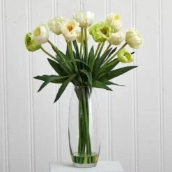 20" White Tulip Floral Arrangement In Clear Vase 10 20" White Tulip Floral Arrangement In Clear Vase -Michaels Shop D292753S 13