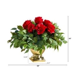 14" Red Rose Floral Arrangement In Gold Urn -Michaels Shop D292755S 2