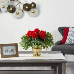 14" Red Rose Floral Arrangement In Gold Urn -Michaels Shop D292755S 3