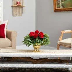 14" Red Rose Floral Arrangement In Gold Urn -Michaels Shop D292755S 4