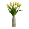 22" Yellow Dutch Tulip Arrangement In Gold Trim Stoneware Vase -Michaels Shop D292773S 1