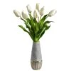 22" White Dutch Tulip Arrangement In Gold Trim Stoneware Vase 1 22" White Dutch Tulip Arrangement In Gold Trim Stoneware Vase -Michaels Shop D292775S 1