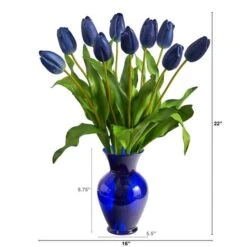 22" Blue Dutch Tulip Arrangement In Blue Vase 9 22" Blue Dutch Tulip Arrangement In Blue Vase -Michaels Shop D292788S 2