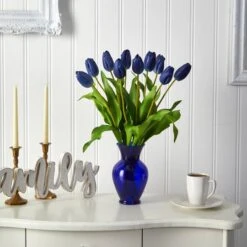 22" Blue Dutch Tulip Arrangement In Blue Vase 10 22" Blue Dutch Tulip Arrangement In Blue Vase -Michaels Shop D292788S 3