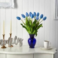 22" Light Blue Dutch Tulip Arrangement In Blue Vase -Michaels Shop D292789S 3