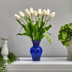 22" White Dutch Tulip Arrangement In Blue Vase -Michaels Shop D292795S 3