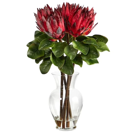 23" Red King Protea Arrangement In Glass Vase 3 23" Red King Protea Arrangement In Glass Vase