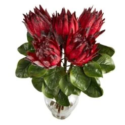 23" Red King Protea Arrangement In Glass Vase 12 23" Red King Protea Arrangement In Glass Vase -Michaels Shop D292824S 3