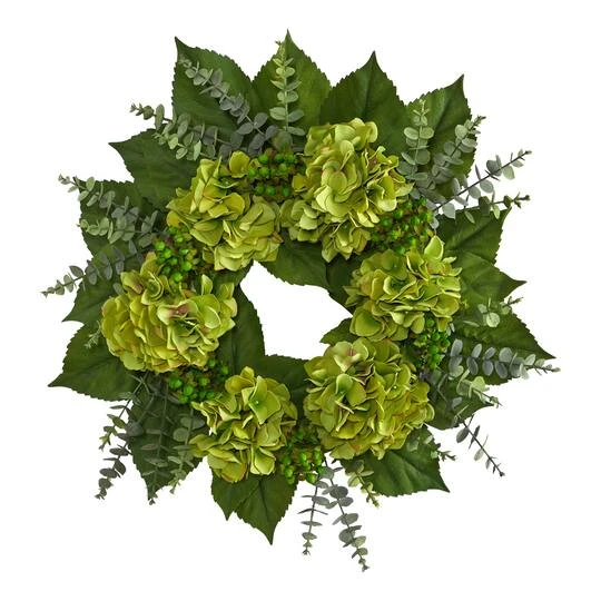 24" Green Hydrangea & Eucalyptus Leaf Wreath 3 24" Green Hydrangea & Eucalyptus Leaf Wreath