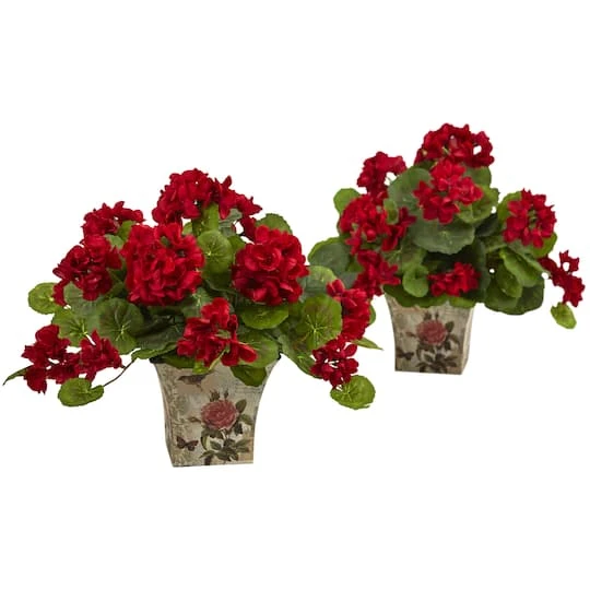 11" Geranium In Floral Planter, 2ct. 4 11" Geranium In Floral Planter, 2ct. - Image 2