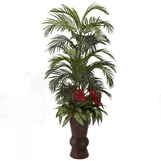 5ft. Areca & Mixed Greens Plant In Bamboo Planter 3 5ft. Areca & Mixed Greens Plant In Bamboo Planter