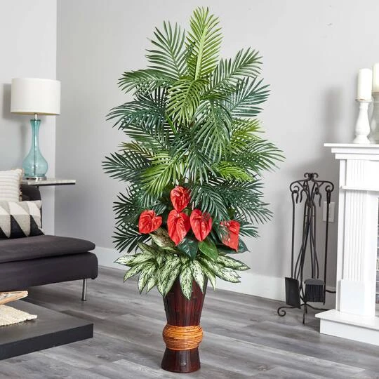 5ft. Areca & Mixed Greens Plant In Bamboo Planter 6 5ft. Areca & Mixed Greens Plant In Bamboo Planter - Image 4