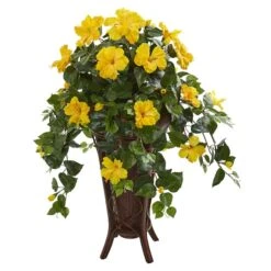 2.8ft. Yellow Hibiscus Plant In Stand Planter