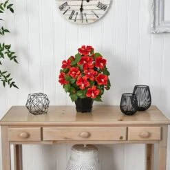 20" Orange Hibiscus With Black Hexagon Vase -Michaels Shop D293899S 12