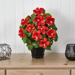20" Orange Hibiscus With Black Hexagon Vase -Michaels Shop D293899S 13