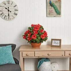 20" Red Hibiscus Plant With Clay Planter -Michaels Shop D293901S 12