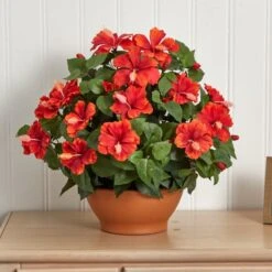 20" Red Hibiscus Plant With Clay Planter -Michaels Shop D293901S 13