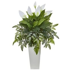 3ft. Mixed Peace Lily In White Tower Vase 5 3ft. Mixed Peace Lily In White Tower Vase -Michaels Shop D293918S 1 1