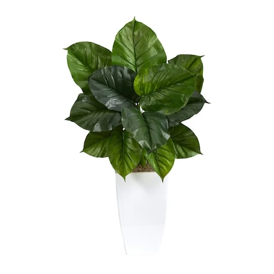 3ft. Large Philodendron Leaf Plant In White Metal Planter 3 3ft. Large Philodendron Leaf Plant In White Metal Planter