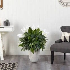 3ft. Mixed Peace Lily Plant In Decorative White Planter -Michaels Shop D294163S 3