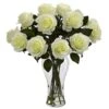 18" Blooming White Roses In Decorative Vase