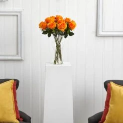 18" Blooming Orange Yellow Roses In Decorative Vase 9 18" Blooming Orange Yellow Roses In Decorative Vase -Michaels Shop D322957S 12