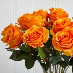 18" Blooming Orange Yellow Roses In Decorative Vase 10 18" Blooming Orange Yellow Roses In Decorative Vase -Michaels Shop D322957S 13