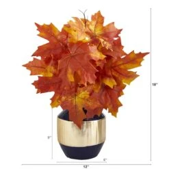 18" Autumn Maple Leaf Plant In Decorative Blue & Gold Planter -Michaels Shop D323933S 2