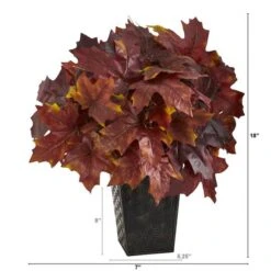 18" Burgundy Autumn Maple Leaf Plant In Embossed Black Planter -Michaels Shop D323938S 2