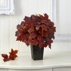 18" Burgundy Autumn Maple Leaf Plant In Embossed Black Planter -Michaels Shop D323938S 3
