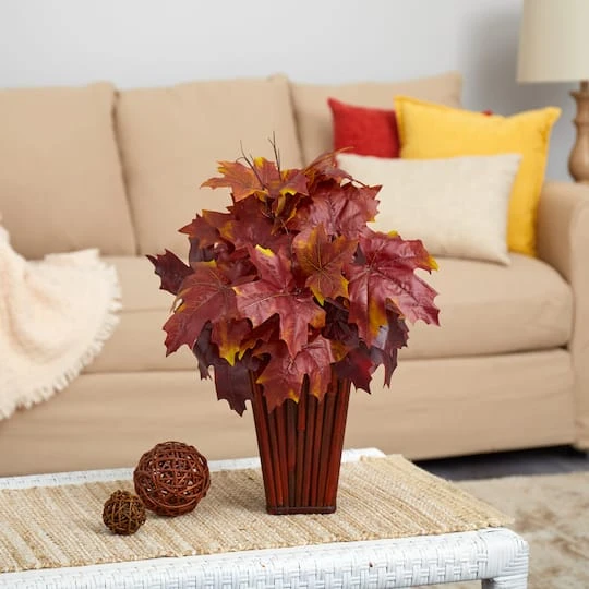19" Autumn Maple Leaf Plant In Decorative Planter 6 19" Autumn Maple Leaf Plant In Decorative Planter - Image 4
