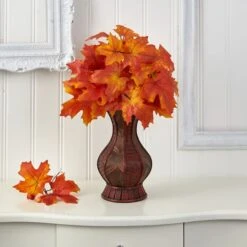 24" Autumn Orange Maple Leaf In Decorative Planter -Michaels Shop D323949S 3