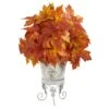 20" Orange Autumn Maple Leaf Plant In Metal Planter -Michaels Shop D323959S 1
