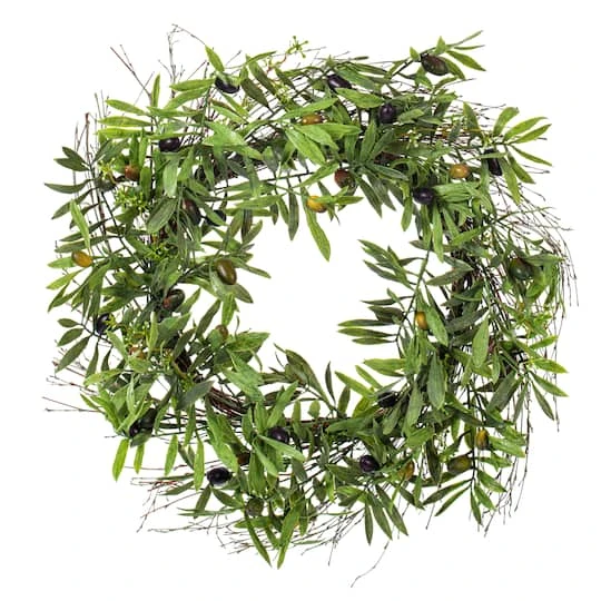 24" Green Olive Leaf Wreath 4 24" Green Olive Leaf Wreath - Image 2