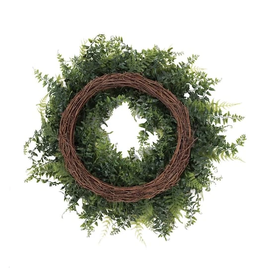 24" Green Buckler Fern & Grass Wreath 5 24" Green Buckler Fern & Grass Wreath - Image 3