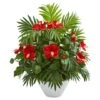 2.2ft. Red Hibiscus & Areca Palm Artificial Plant In White Bowl 2 2.2ft. Red Hibiscus & Areca Palm Artificial Plant In White Bowl -Michaels Shop D350216S 11