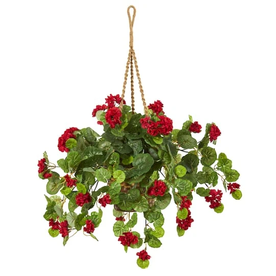 2.2ft. Red Geranium Artificial Plant In Hanging Basket 4 2.2ft. Red Geranium Artificial Plant In Hanging Basket - Image 2